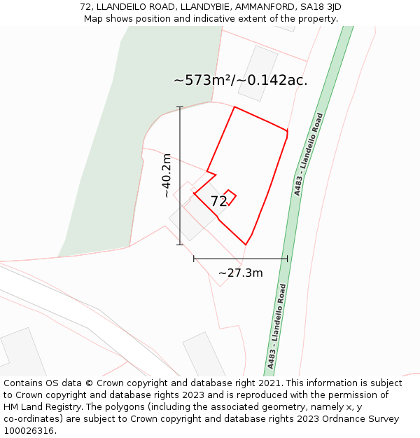 72, LLANDEILO ROAD, LLANDYBIE, AMMANFORD, SA18 3JD: Plot and title map