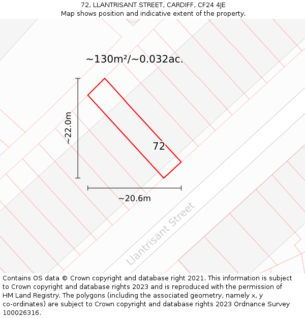 72, LLANTRISANT STREET, CARDIFF, CF24 4JE: Plot and title map