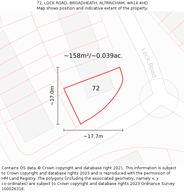 72, LOCK ROAD, BROADHEATH, ALTRINCHAM, WA14 4HD: Plot and title map