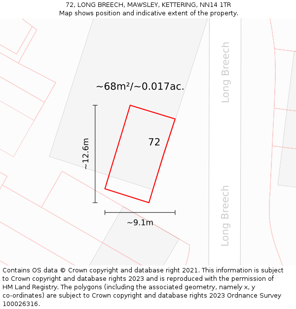 72, LONG BREECH, MAWSLEY, KETTERING, NN14 1TR: Plot and title map