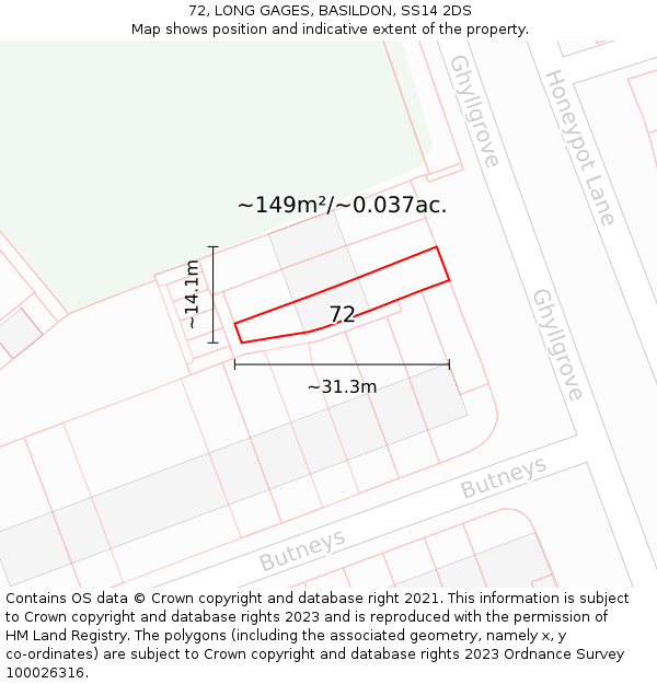 72, LONG GAGES, BASILDON, SS14 2DS: Plot and title map