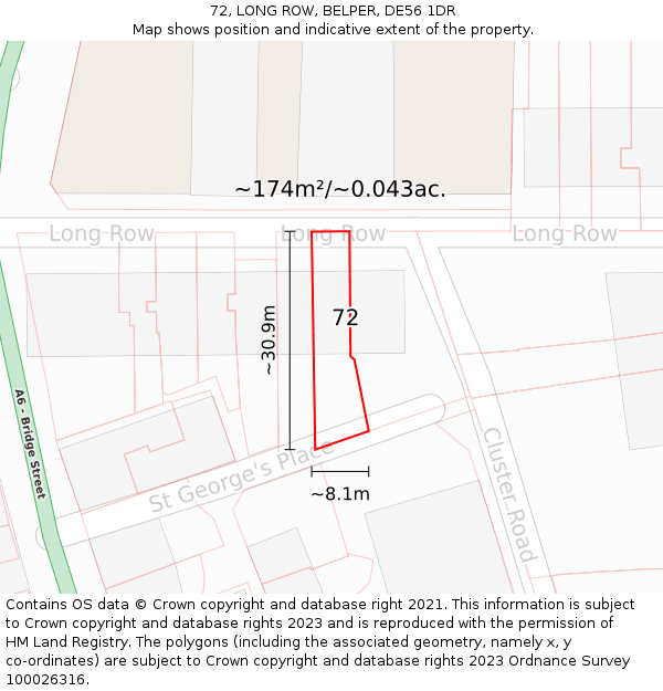 72, LONG ROW, BELPER, DE56 1DR: Plot and title map