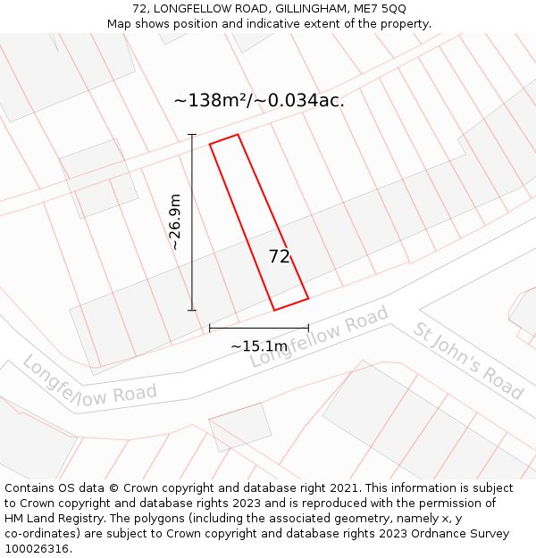 72, LONGFELLOW ROAD, GILLINGHAM, ME7 5QQ: Plot and title map