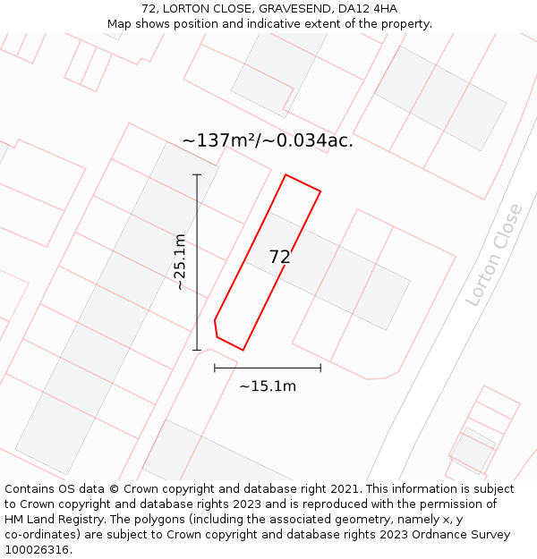 72, LORTON CLOSE, GRAVESEND, DA12 4HA: Plot and title map