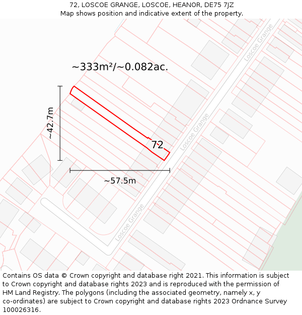 72, LOSCOE GRANGE, LOSCOE, HEANOR, DE75 7JZ: Plot and title map