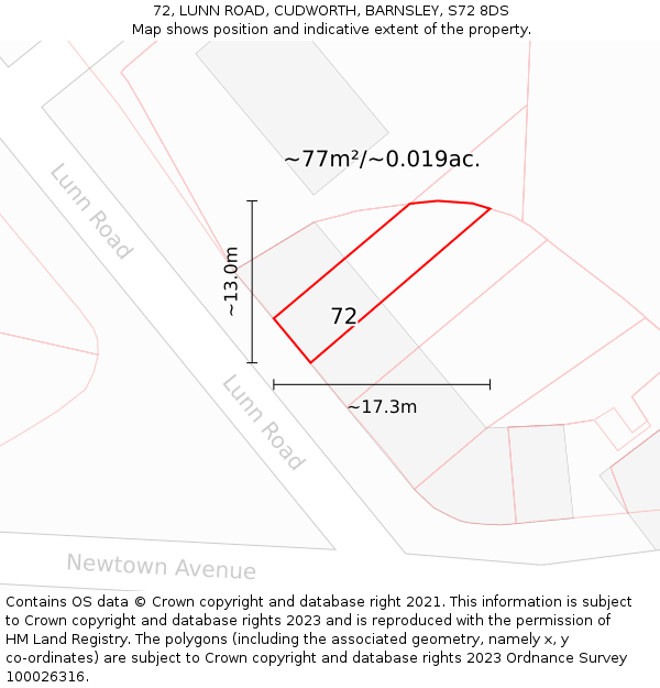 72, LUNN ROAD, CUDWORTH, BARNSLEY, S72 8DS: Plot and title map