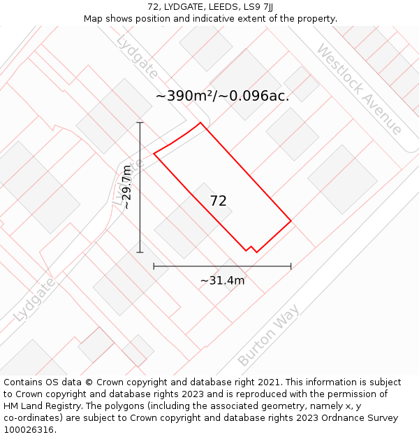 72, LYDGATE, LEEDS, LS9 7JJ: Plot and title map