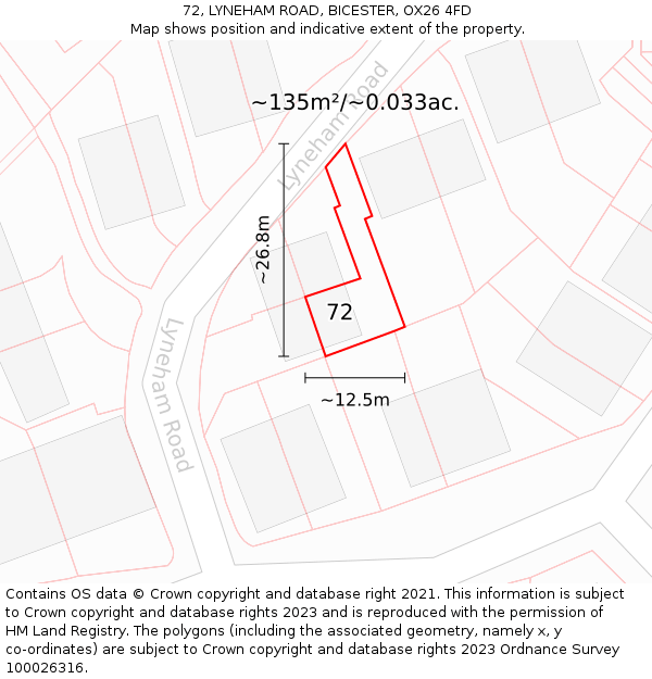 72, LYNEHAM ROAD, BICESTER, OX26 4FD: Plot and title map