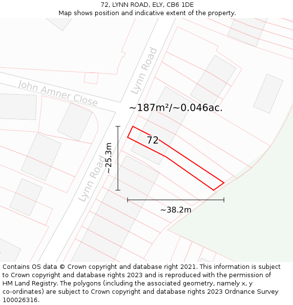72, LYNN ROAD, ELY, CB6 1DE: Plot and title map