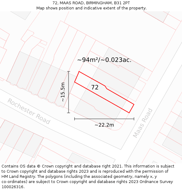 72, MAAS ROAD, BIRMINGHAM, B31 2PT: Plot and title map