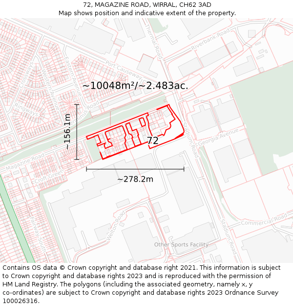 72, MAGAZINE ROAD, WIRRAL, CH62 3AD: Plot and title map