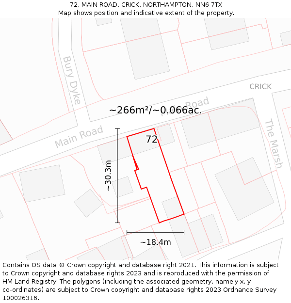 72, MAIN ROAD, CRICK, NORTHAMPTON, NN6 7TX: Plot and title map