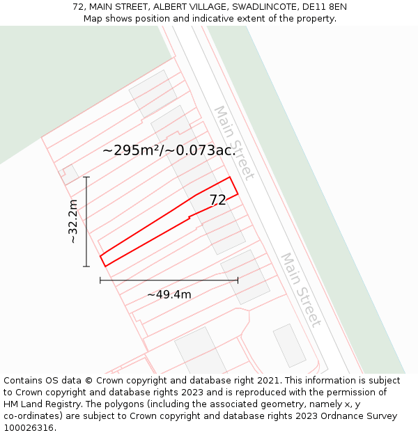 72, MAIN STREET, ALBERT VILLAGE, SWADLINCOTE, DE11 8EN: Plot and title map