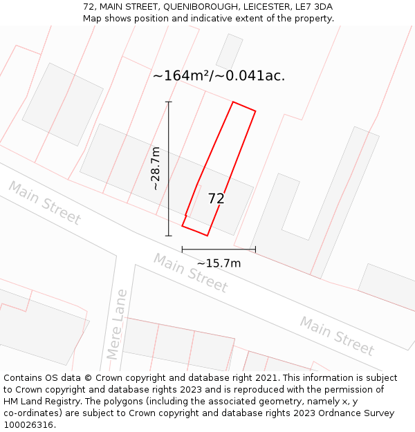 72, MAIN STREET, QUENIBOROUGH, LEICESTER, LE7 3DA: Plot and title map