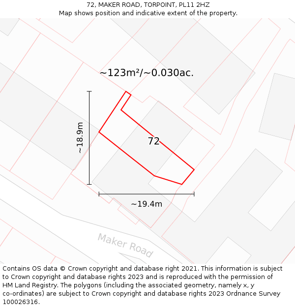 72, MAKER ROAD, TORPOINT, PL11 2HZ: Plot and title map