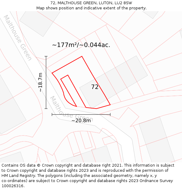 72, MALTHOUSE GREEN, LUTON, LU2 8SW: Plot and title map