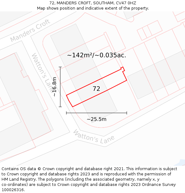 72, MANDERS CROFT, SOUTHAM, CV47 0HZ: Plot and title map