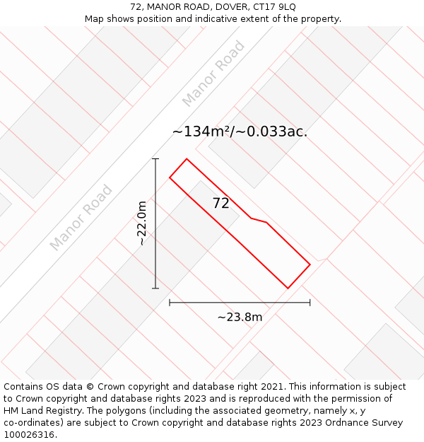 72, MANOR ROAD, DOVER, CT17 9LQ: Plot and title map