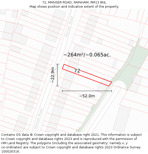 72, MANSER ROAD, RAINHAM, RM13 8NL: Plot and title map