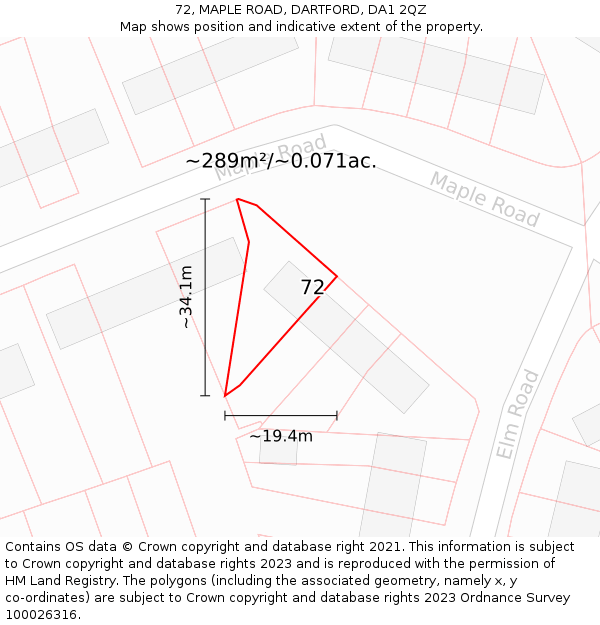 72, MAPLE ROAD, DARTFORD, DA1 2QZ: Plot and title map