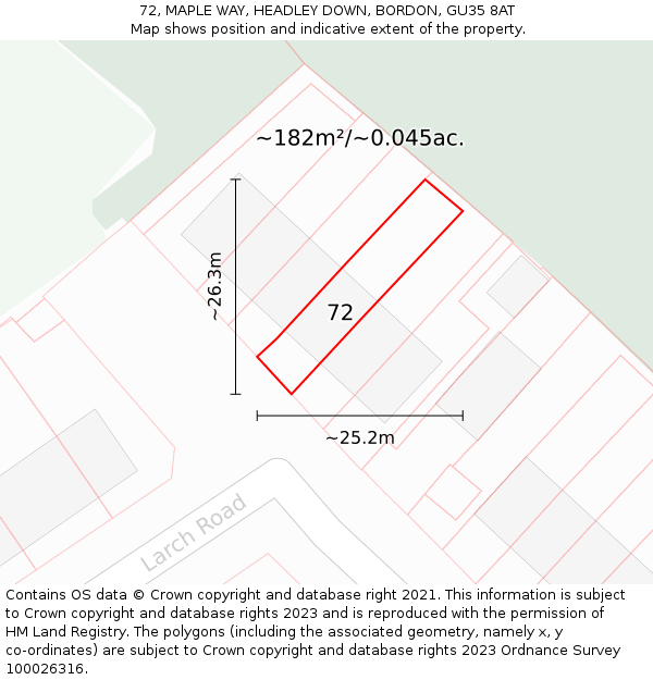 72, MAPLE WAY, HEADLEY DOWN, BORDON, GU35 8AT: Plot and title map