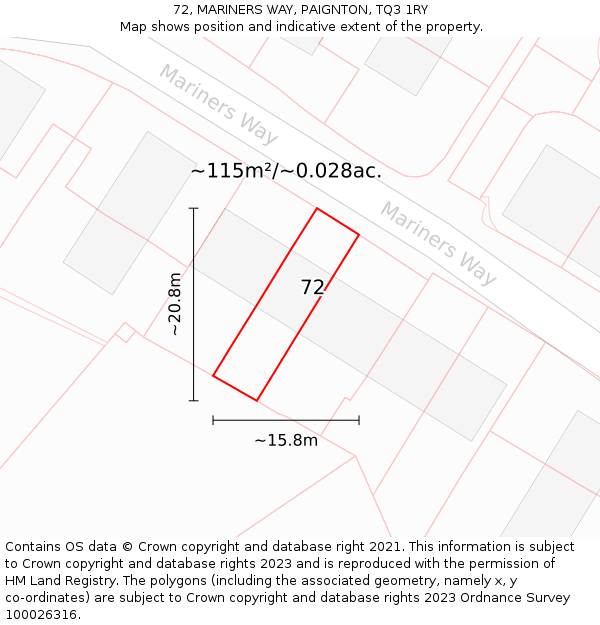 72, MARINERS WAY, PAIGNTON, TQ3 1RY: Plot and title map