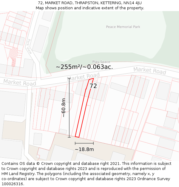 72, MARKET ROAD, THRAPSTON, KETTERING, NN14 4JU: Plot and title map