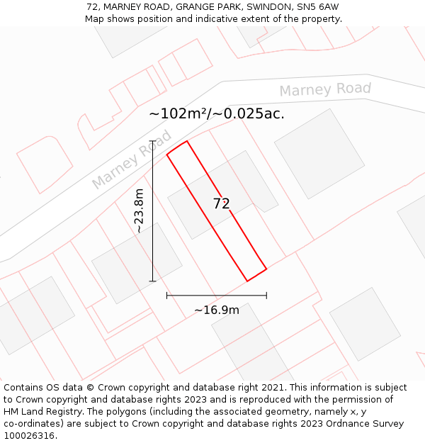 72, MARNEY ROAD, GRANGE PARK, SWINDON, SN5 6AW: Plot and title map