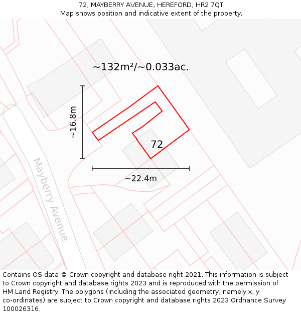 72, MAYBERRY AVENUE, HEREFORD, HR2 7QT: Plot and title map