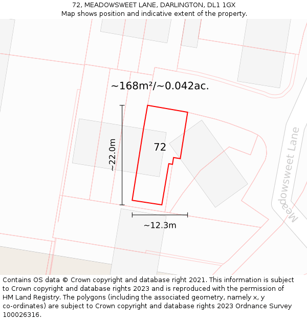 72, MEADOWSWEET LANE, DARLINGTON, DL1 1GX: Plot and title map