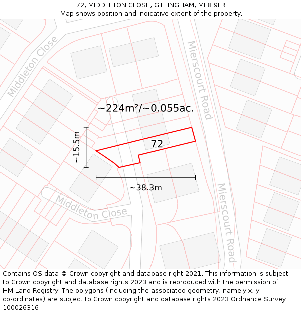 72, MIDDLETON CLOSE, GILLINGHAM, ME8 9LR: Plot and title map