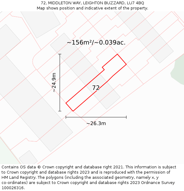 72, MIDDLETON WAY, LEIGHTON BUZZARD, LU7 4BQ: Plot and title map