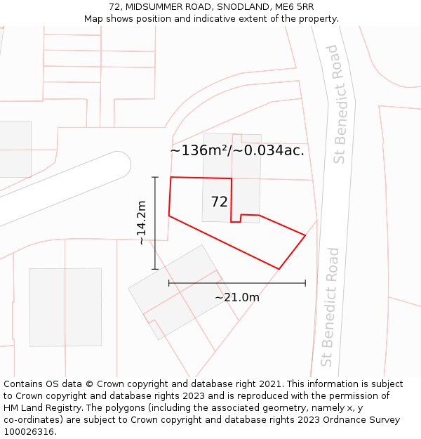 72, MIDSUMMER ROAD, SNODLAND, ME6 5RR: Plot and title map