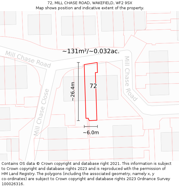 72, MILL CHASE ROAD, WAKEFIELD, WF2 9SX: Plot and title map