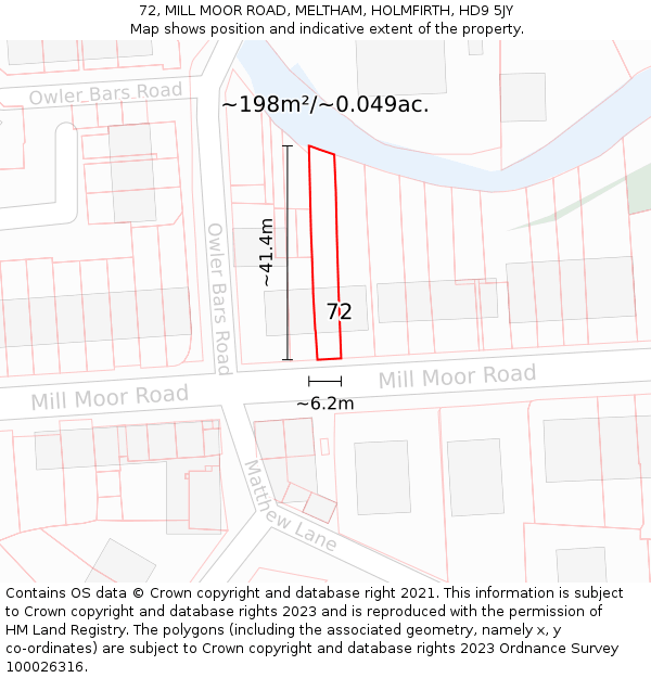 72, MILL MOOR ROAD, MELTHAM, HOLMFIRTH, HD9 5JY: Plot and title map