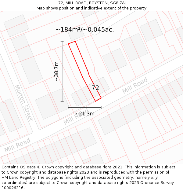 72, MILL ROAD, ROYSTON, SG8 7AJ: Plot and title map
