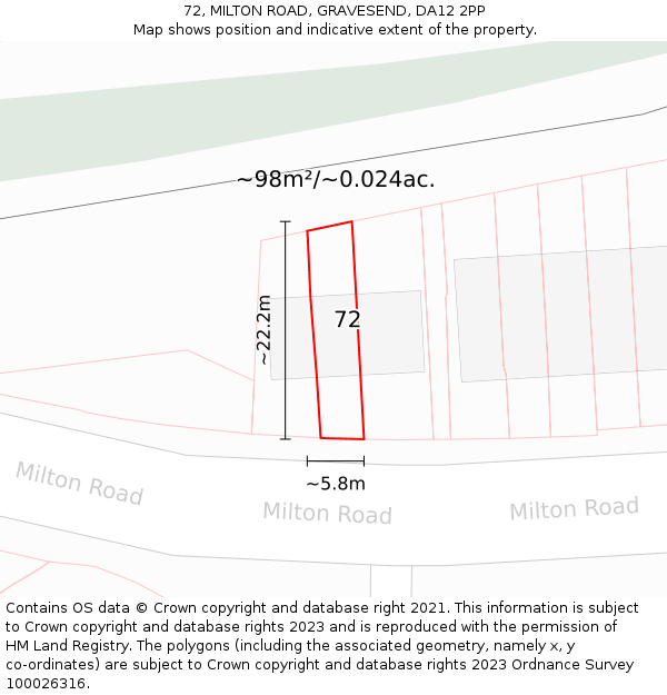 72, MILTON ROAD, GRAVESEND, DA12 2PP: Plot and title map