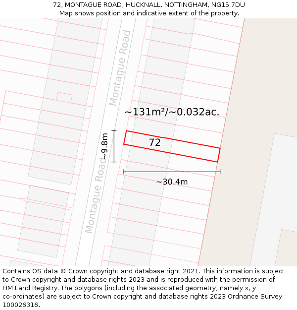 72, MONTAGUE ROAD, HUCKNALL, NOTTINGHAM, NG15 7DU: Plot and title map