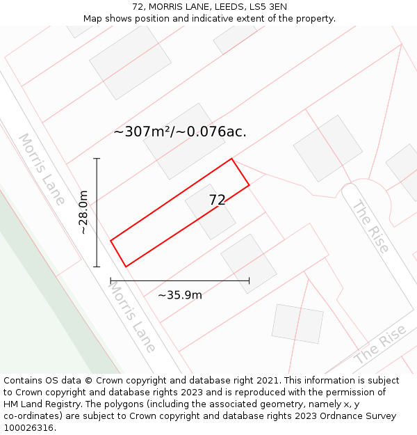 72, MORRIS LANE, LEEDS, LS5 3EN: Plot and title map