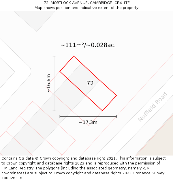 72, MORTLOCK AVENUE, CAMBRIDGE, CB4 1TE: Plot and title map