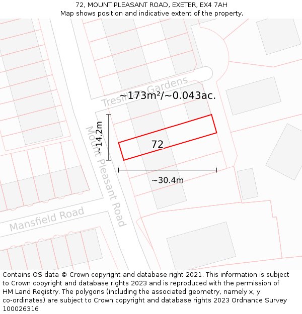72, MOUNT PLEASANT ROAD, EXETER, EX4 7AH: Plot and title map