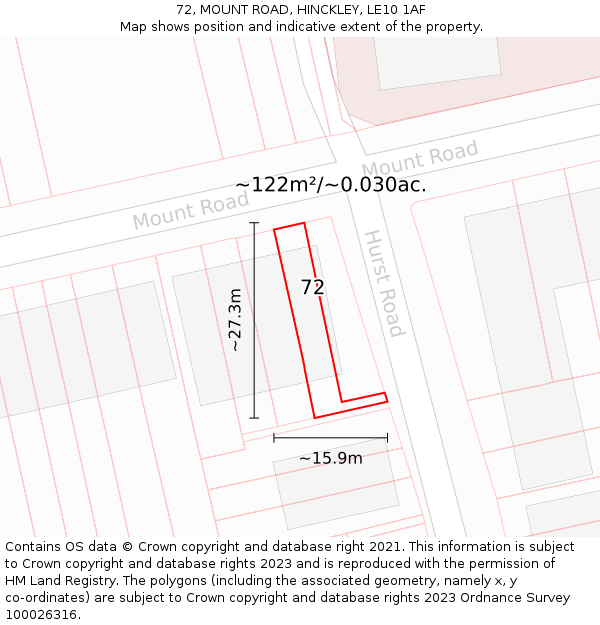 72, MOUNT ROAD, HINCKLEY, LE10 1AF: Plot and title map
