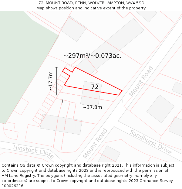 72, MOUNT ROAD, PENN, WOLVERHAMPTON, WV4 5SD: Plot and title map