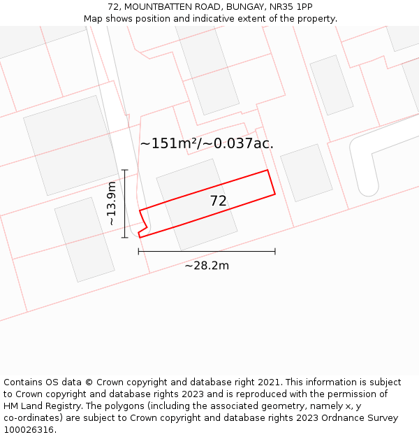 72, MOUNTBATTEN ROAD, BUNGAY, NR35 1PP: Plot and title map