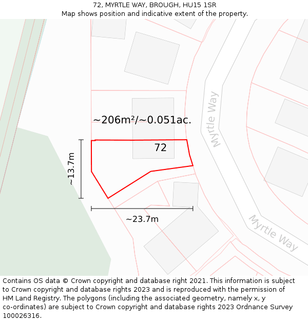 72, MYRTLE WAY, BROUGH, HU15 1SR: Plot and title map