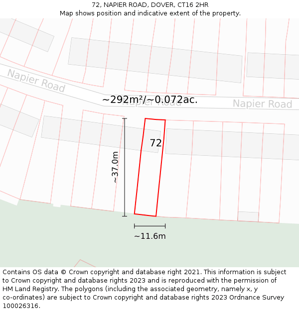 72, NAPIER ROAD, DOVER, CT16 2HR: Plot and title map