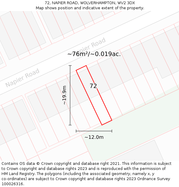 72, NAPIER ROAD, WOLVERHAMPTON, WV2 3DX: Plot and title map