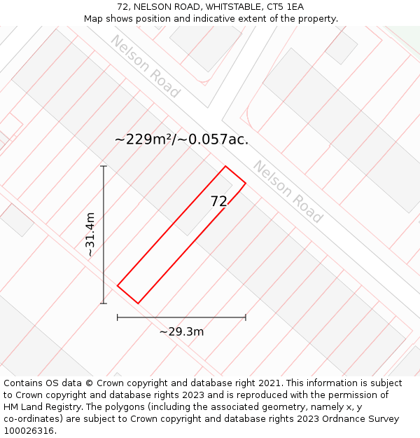 72, NELSON ROAD, WHITSTABLE, CT5 1EA: Plot and title map