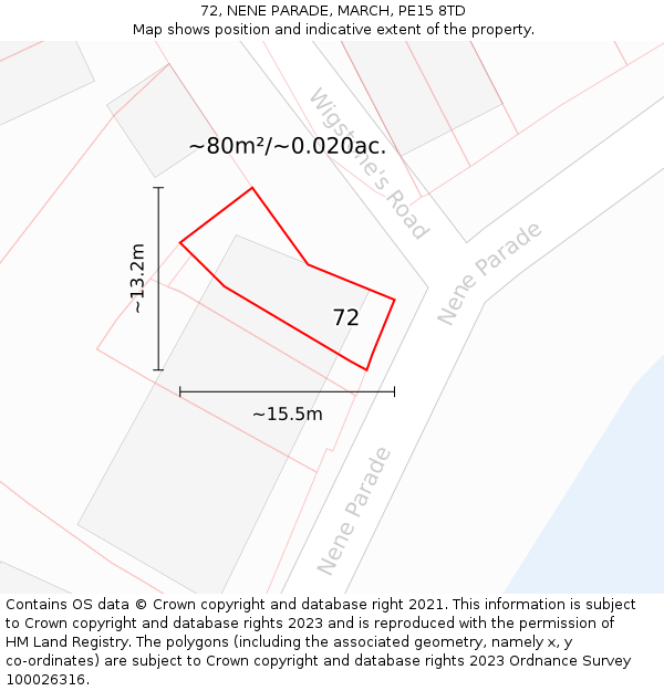 72, NENE PARADE, MARCH, PE15 8TD: Plot and title map