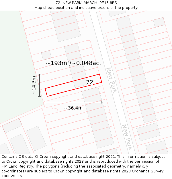 72, NEW PARK, MARCH, PE15 8RS: Plot and title map